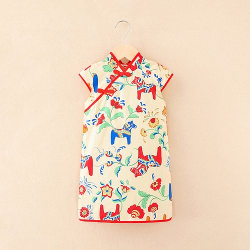 Toddler Chinese Style Kid Baby Girl Floral Cheongsam Qipao Dress Party Clothes Summer Princess Dresses For Children