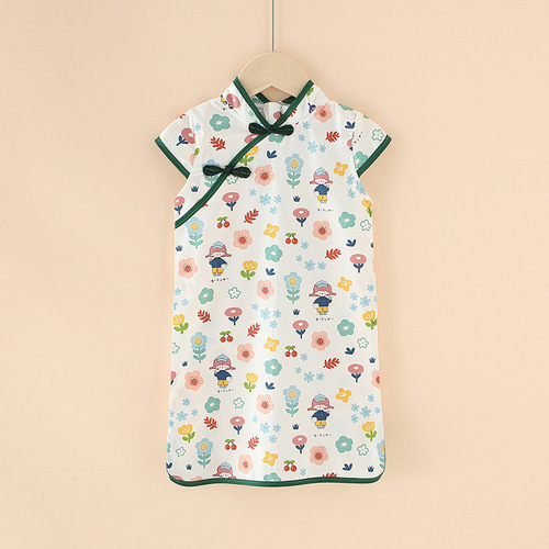 Toddler Chinese Style Kid Baby Girl Floral Cheongsam Qipao Dress Party Clothes Summer Princess Dresses For Children