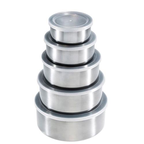 US $1.2/set Stackable PP Lid Lunch Box Container Snack Round Food Containers Stainless Steel Metal Lunch Box Sets