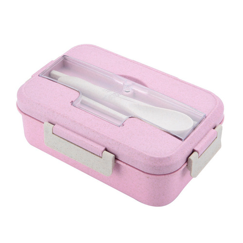 Food Grade Biodegradable Wheat Straw Lunch Box Microwave Safe School Office Bento Food Container with Free Cutlery Whole