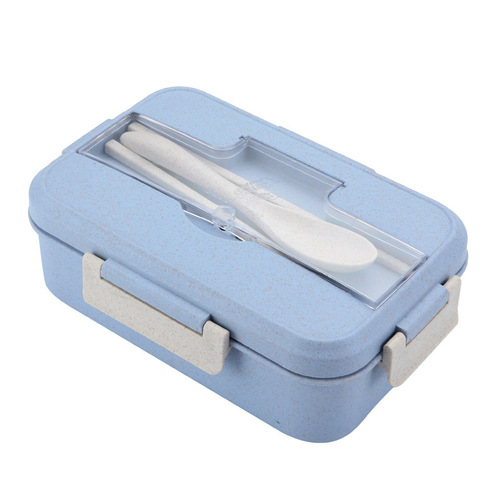 Food Grade Biodegradable Wheat Straw Lunch Box Microwave Safe School Office Bento Food Container with Free Cutlery Whole