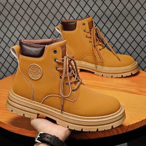 Martin Boots Men's Lace-Up PU Leather Men's Shoes Trend High-Top Casual Snow Boots