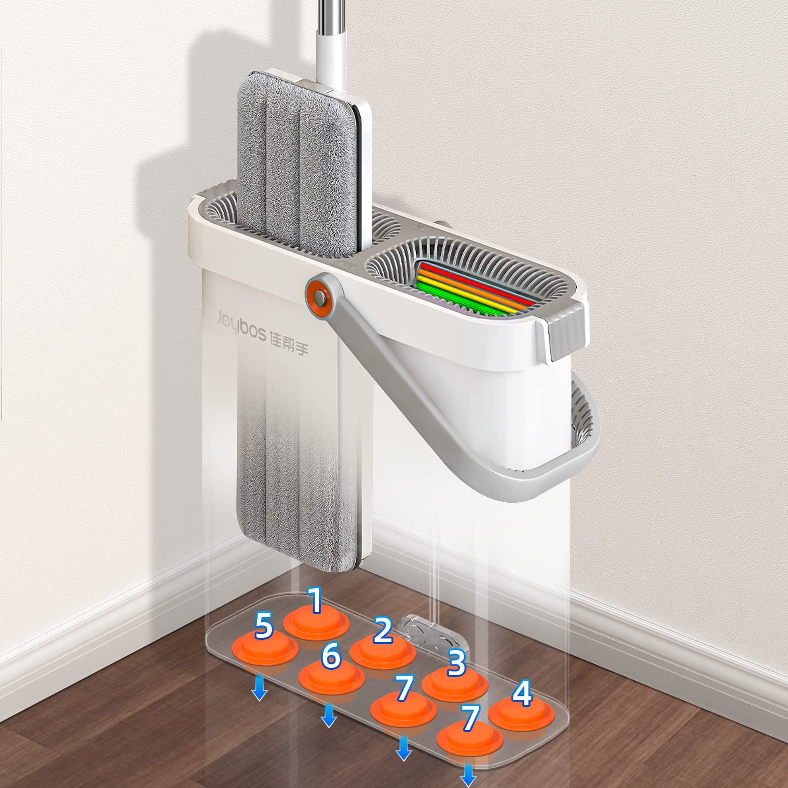 Joybos Mop and Bucket with Self Wringer Set  Upgraded Square Microfiber Spinning Mop Clean Dirty Water Separate Design