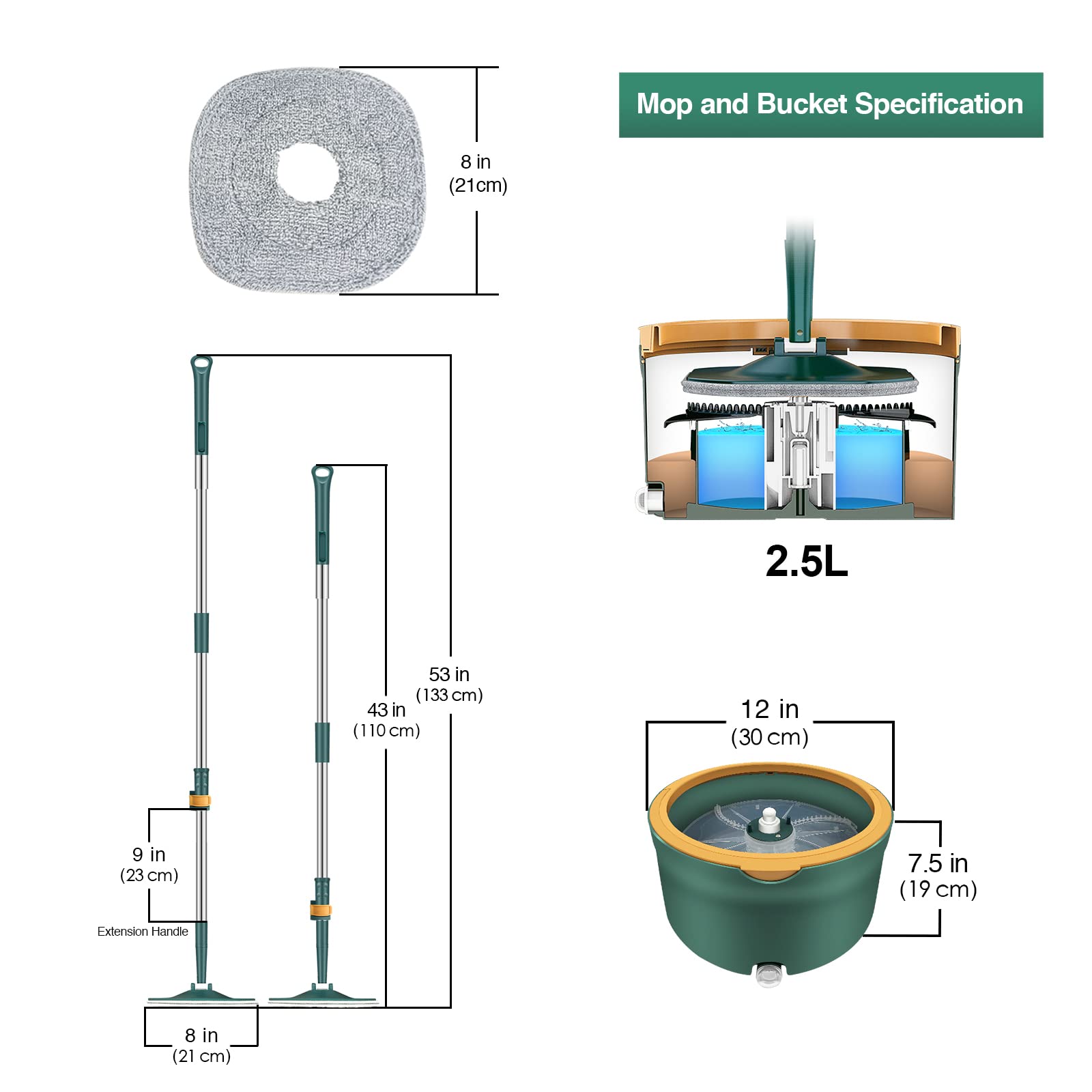 Easy Wring Mop for Floor Cleaning Spin Mop and Bucket With Wringer Set