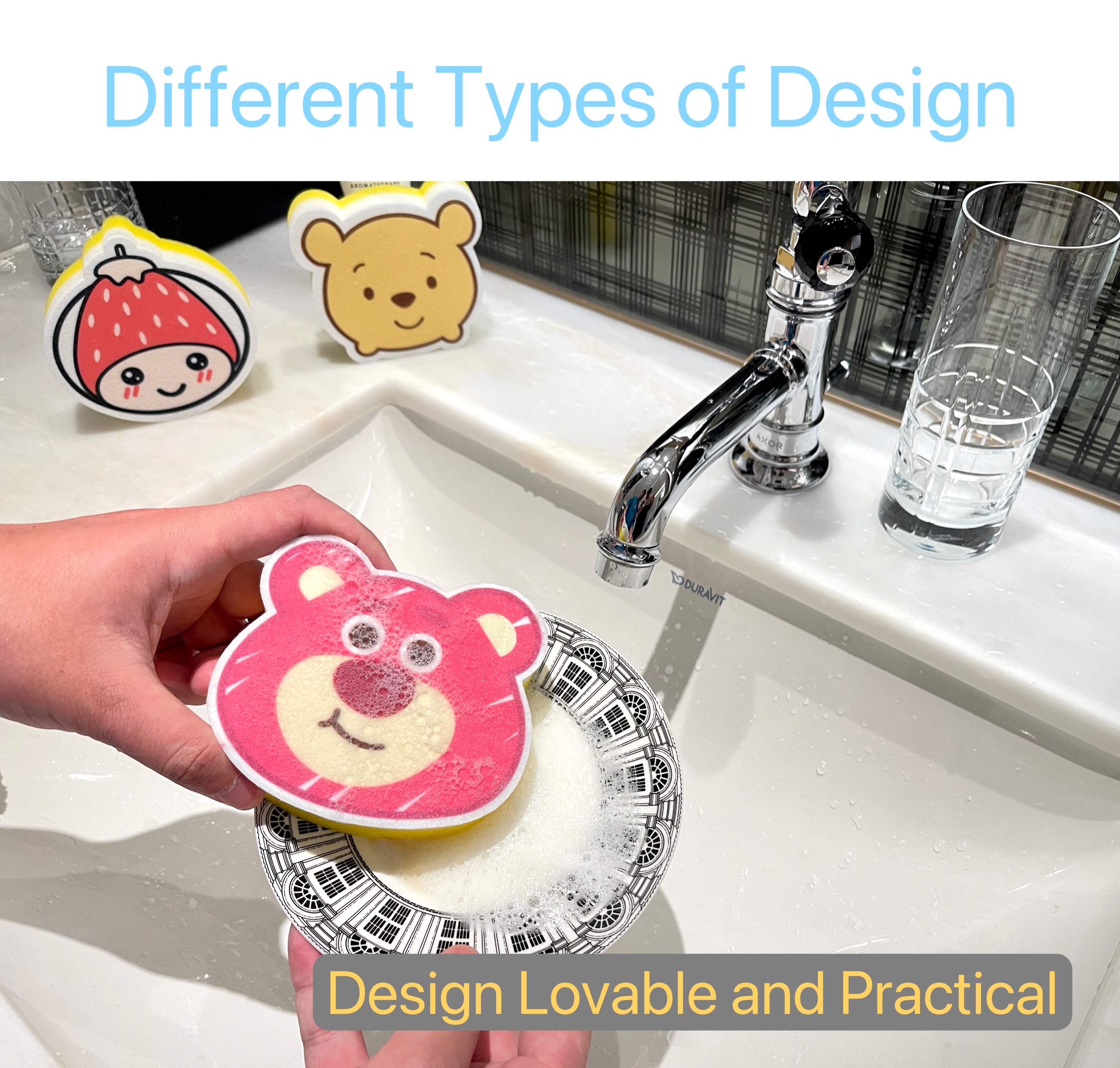 Bear Cartoon Shaped small cleaning sponge set Scrub Foam Prevent Utensil Surface for kitchen cleaning sponge plate spong