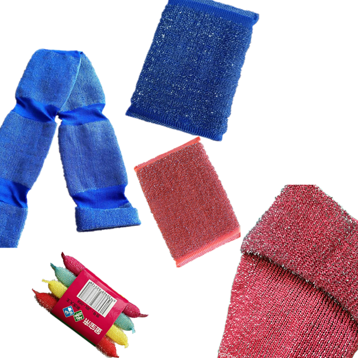 Width 9.5 cm scourer sponge dishes cleaning scouring pads scrubber  color fabric cloth with the stainless wire