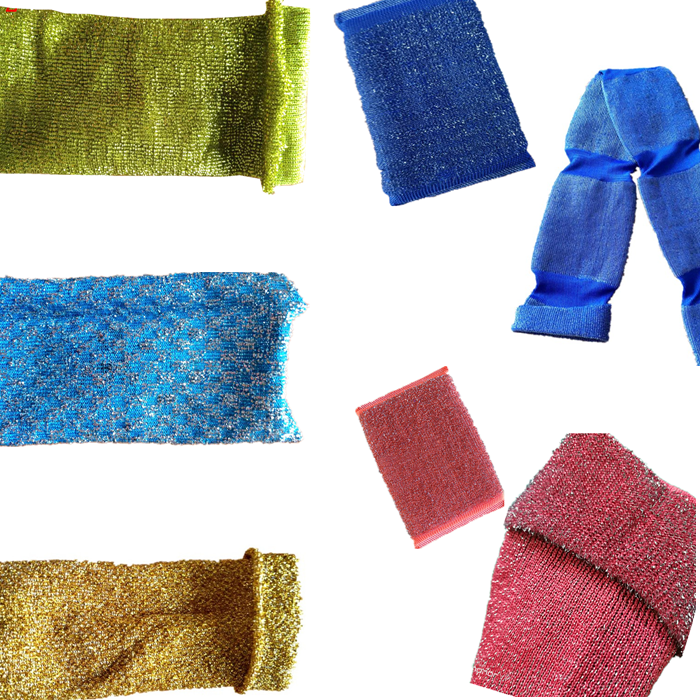 Width 9.5 cm scourer sponge dishes cleaning scouring pads scrubber  color fabric cloth with the stainless wire
