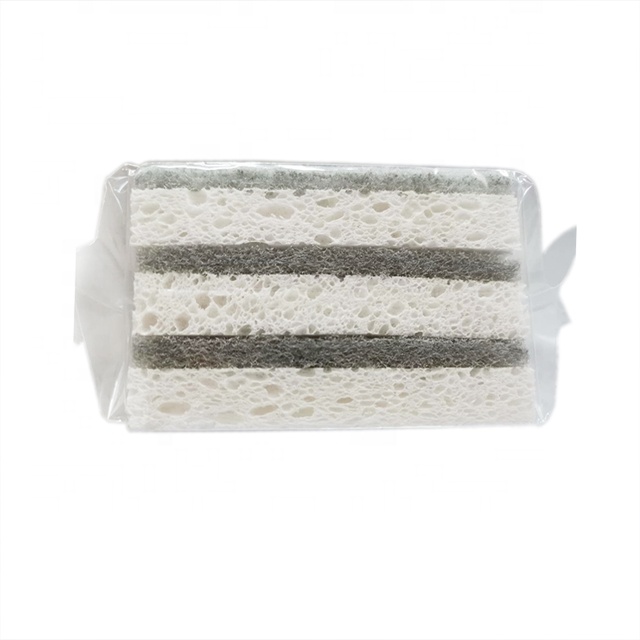 Kitchen cleaning scrubber cellulose sponge scrub with scouring pad