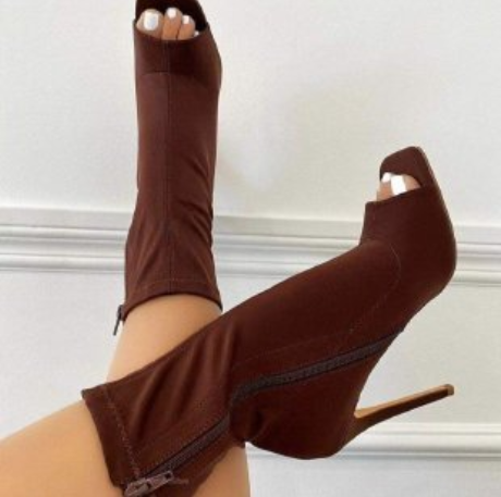 Women's Solid Color Heeled Open Toe Ankle Boots High-Heeled Single Shoes