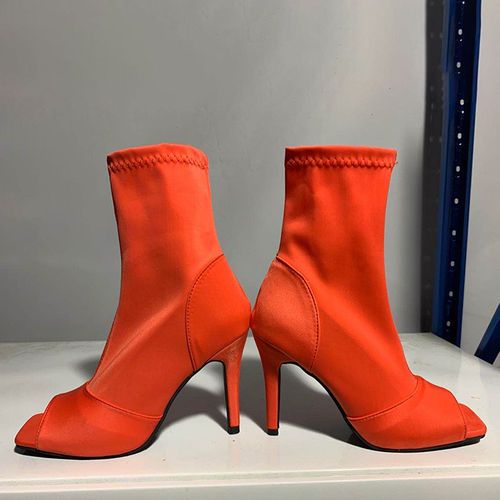 Women's Solid Color Heeled Open Toe Ankle Boots High-Heeled Single Shoes