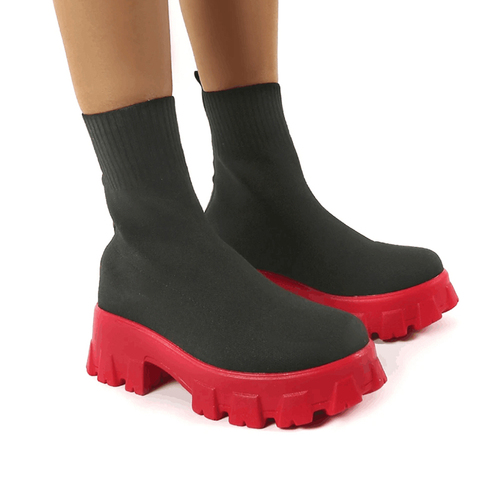 Autumn Fashion Socks Shoes Woman Stretch Fabric Mid-Calf Casual Platform Boots Net Red Knitted Women Booties