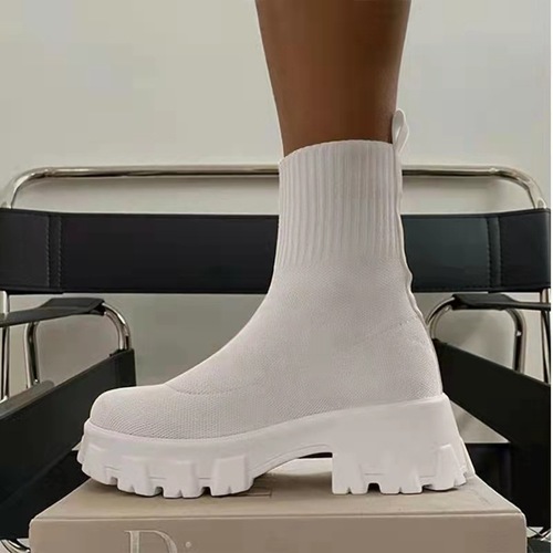 Autumn Fashion Socks Shoes Woman Stretch Fabric Mid-Calf Casual Platform Boots Net Red Knitted Women Booties