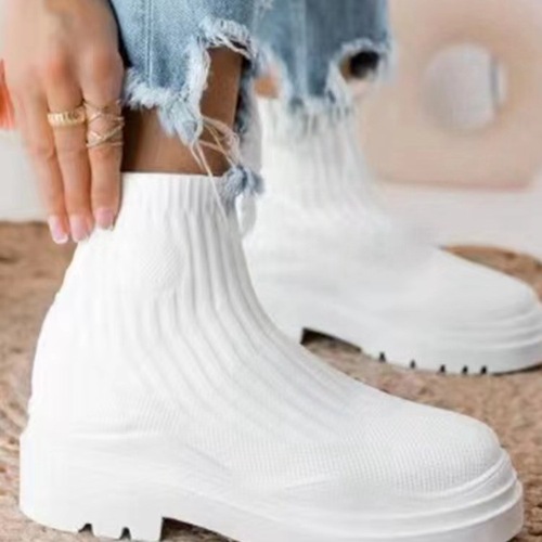 Knitted Platform Women's Boots Autumn and Winter Ankle Boots Women's Breathable Mid Well Boots