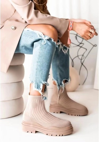 Knitted Platform Women's Boots Autumn and Winter Ankle Boots Women's Breathable Mid Well Boots