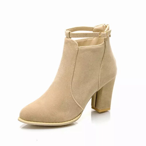 Ladies Ankle Boots Women Chunky Solid Color Boots High Heels Boots