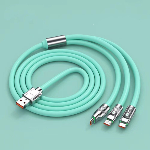 3 in 1 Zinc Alloy And Soft Silicone Material 6A Fast Charging Data Line 120W Super Fast Charging Type C Data Cable