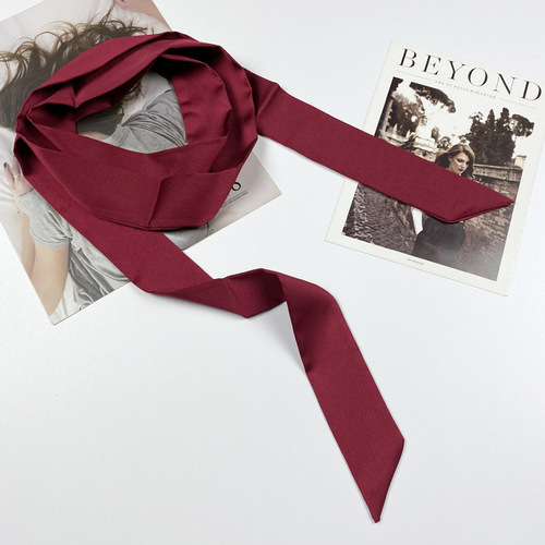 200x4cm Hot Sale Korea Silky Stain Solid Women Narrow Long Neck Scarves Small Scarf Ribbon Shirt Decorative Streamer Tie