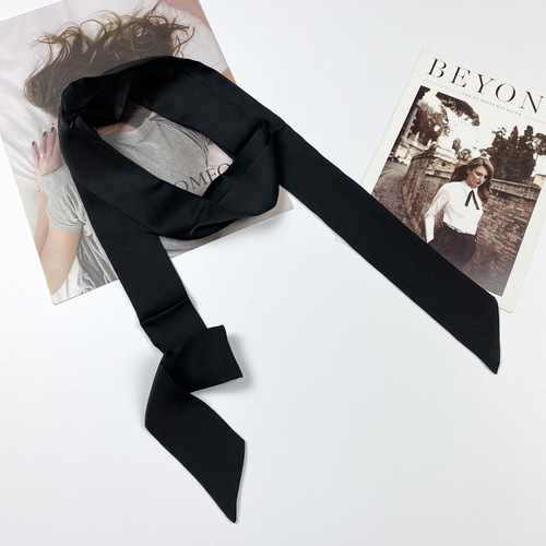 200x4cm Hot Sale Korea Silky Stain Solid Women Narrow Long Neck Scarves Small Scarf Ribbon Shirt Decorative Streamer Tie