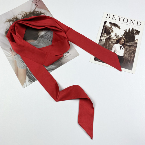 200x4cm Hot Sale Korea Silky Stain Solid Women Narrow Long Neck Scarves Small Scarf Ribbon Shirt Decorative Streamer Tie