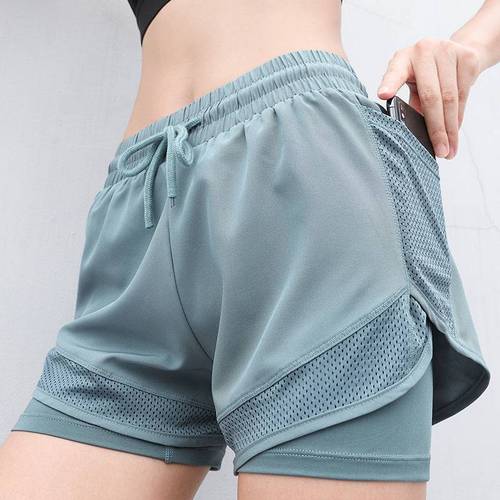 Breathable Women Fitness Gym Yoga Booty Biker Drawstring Waist Sports Shorts With Phone Pocket