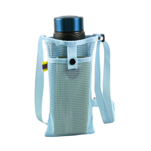 1PC Mesh Water Bottle Bag With Adjustable Shoulder Strap Portable Sling Travel Cup Storage Bag 