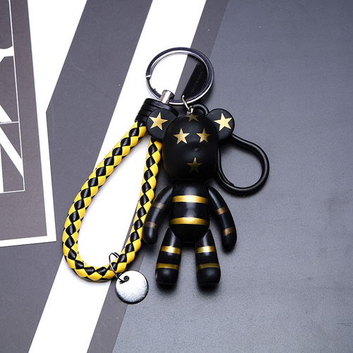 Cute Bear Key Chain Resin Anime bear Keychain Weaving Fashion Doll Bag Pendant Holiday Car Key Ring For Girls Gift