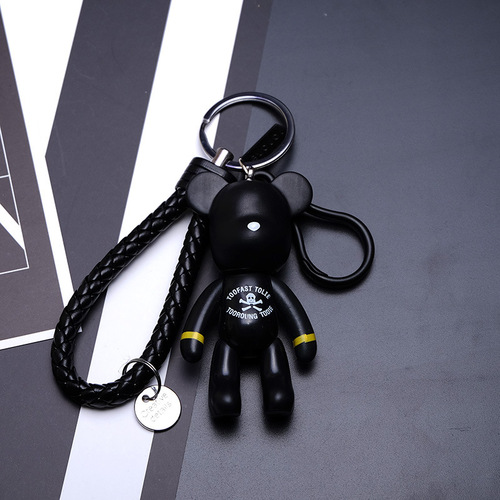 Cute Bear Key Chain Resin Anime bear Keychain Weaving Fashion Doll Bag Pendant Holiday Car Key Ring For Girls Gift