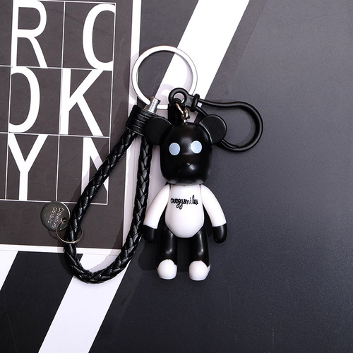 Cute Bear Key Chain Resin Anime bear Keychain Weaving Fashion Doll Bag Pendant Holiday Car Key Ring For Girls Gift