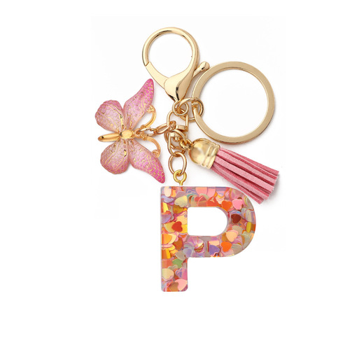 English Letters Drop Glue Jewelry Popular Butterfly Hanging Love Sequin Key Chain