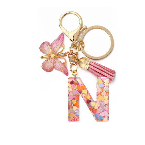 English Letters Drop Glue Jewelry Popular Butterfly Hanging Love Sequin Key Chain
