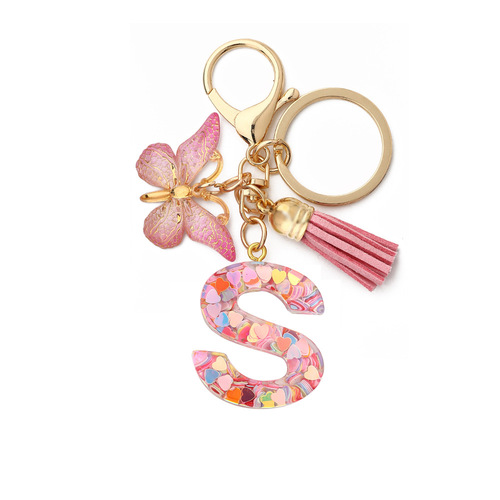 English Letters Drop Glue Jewelry Popular Butterfly Hanging Love Sequin Key Chain