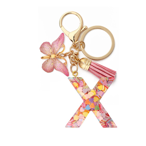 English Letters Drop Glue Jewelry Popular Butterfly Hanging Love Sequin Key Chain