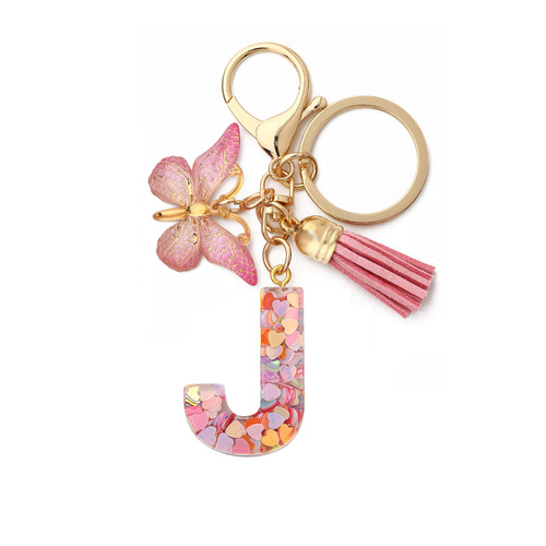 English Letters Drop Glue Jewelry Popular Butterfly Hanging Love Sequin Key Chain