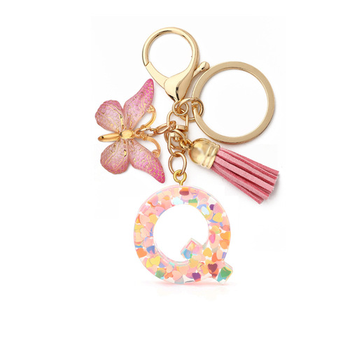 English Letters Drop Glue Jewelry Popular Butterfly Hanging Love Sequin Key Chain