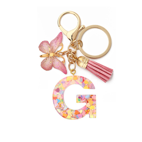 English Letters Drop Glue Jewelry Popular Butterfly Hanging Love Sequin Key Chain