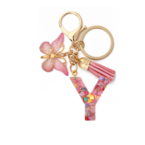 English Letters Drop Glue Jewelry Popular Butterfly Hanging Love Sequin Key Chain