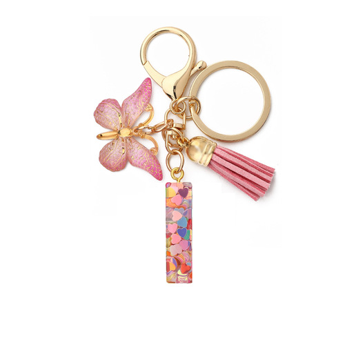 English Letters Drop Glue Jewelry Popular Butterfly Hanging Love Sequin Key Chain