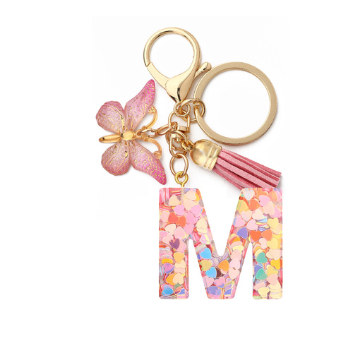 English Letters Drop Glue Jewelry Popular Butterfly Hanging Love Sequin Key Chain