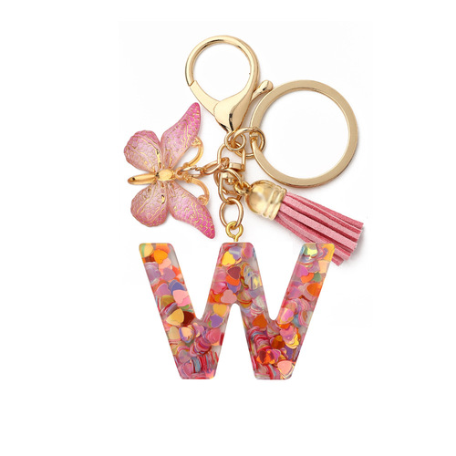 English Letters Drop Glue Jewelry Popular Butterfly Hanging Love Sequin Key Chain