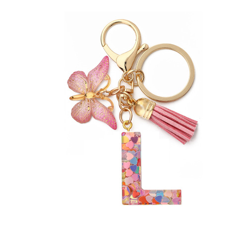 English Letters Drop Glue Jewelry Popular Butterfly Hanging Love Sequin Key Chain