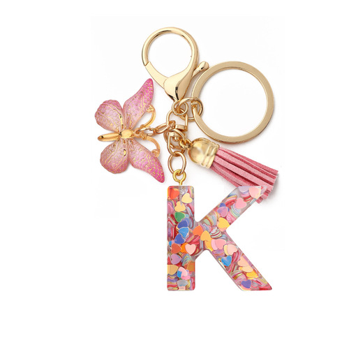 English Letters Drop Glue Jewelry Popular Butterfly Hanging Love Sequin Key Chain