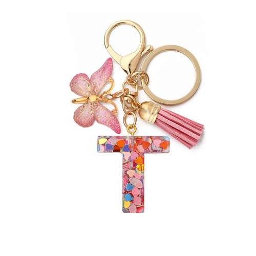 English Letters Drop Glue Jewelry Popular Butterfly Hanging Love Sequin Key Chain