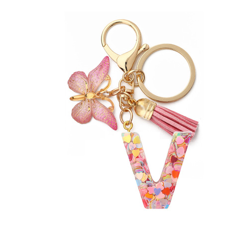 English Letters Drop Glue Jewelry Popular Butterfly Hanging Love Sequin Key Chain