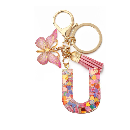 English Letters Drop Glue Jewelry Popular Butterfly Hanging Love Sequin Key Chain