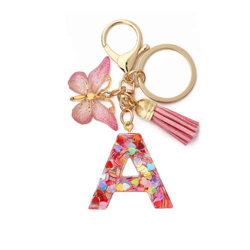 English Letters Drop Glue Jewelry Popular Butterfly Hanging Love Sequin Key Chain