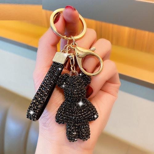 Cute Bear Rhinestones Key Chain Crystal Diamond Key Ring Bag Charms Designer Bling Key Chain
