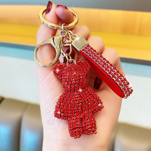Cute Bear Rhinestones Key Chain Crystal Diamond Key Ring Bag Charms Designer Bling Key Chain