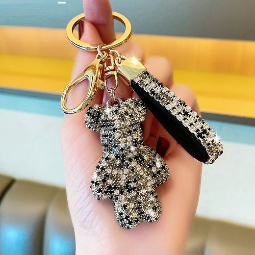 Cute Bear Rhinestones Key Chain Crystal Diamond Key Ring Bag Charms Designer Bling Key Chain