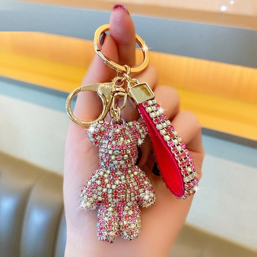 Cute Bear Rhinestones Key Chain Crystal Diamond Key Ring Bag Charms Designer Bling Key Chain
