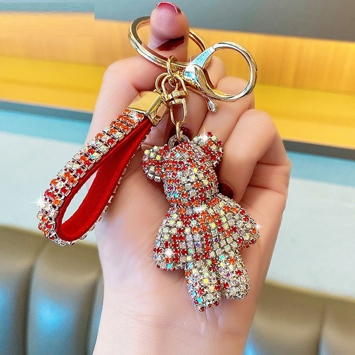 Cute Bear Rhinestones Key Chain Crystal Diamond Key Ring Bag Charms Designer Bling Key Chain
